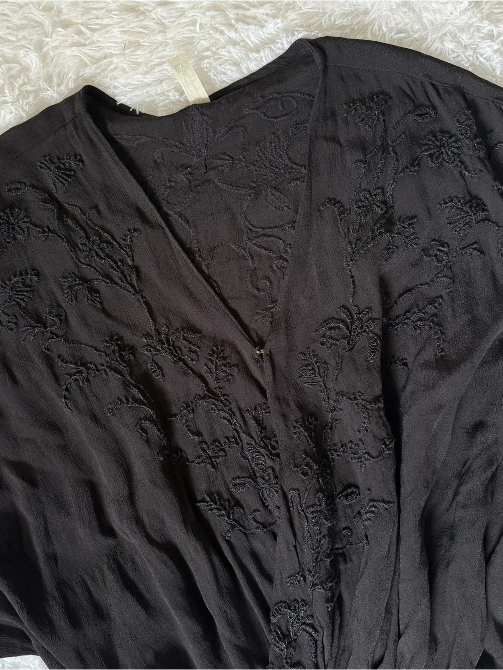 Free People Black Embroidered V-Neck Blouse Bodysuit
